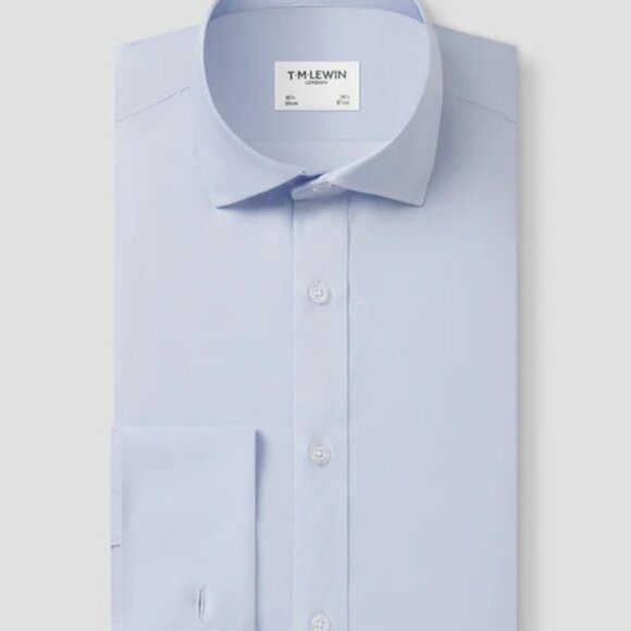 T. M Lewin Non-Iron Twill Slim Fit Double Cuff Classic Collar Shirt in pale blue - Picture 1 of 9